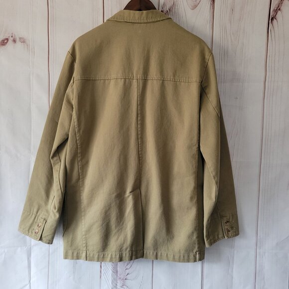 Orvis Blazer Men 40R 100% Cotton Tan Leather Style Cuff Trim Sporting Jacket - Picture 3 of 7